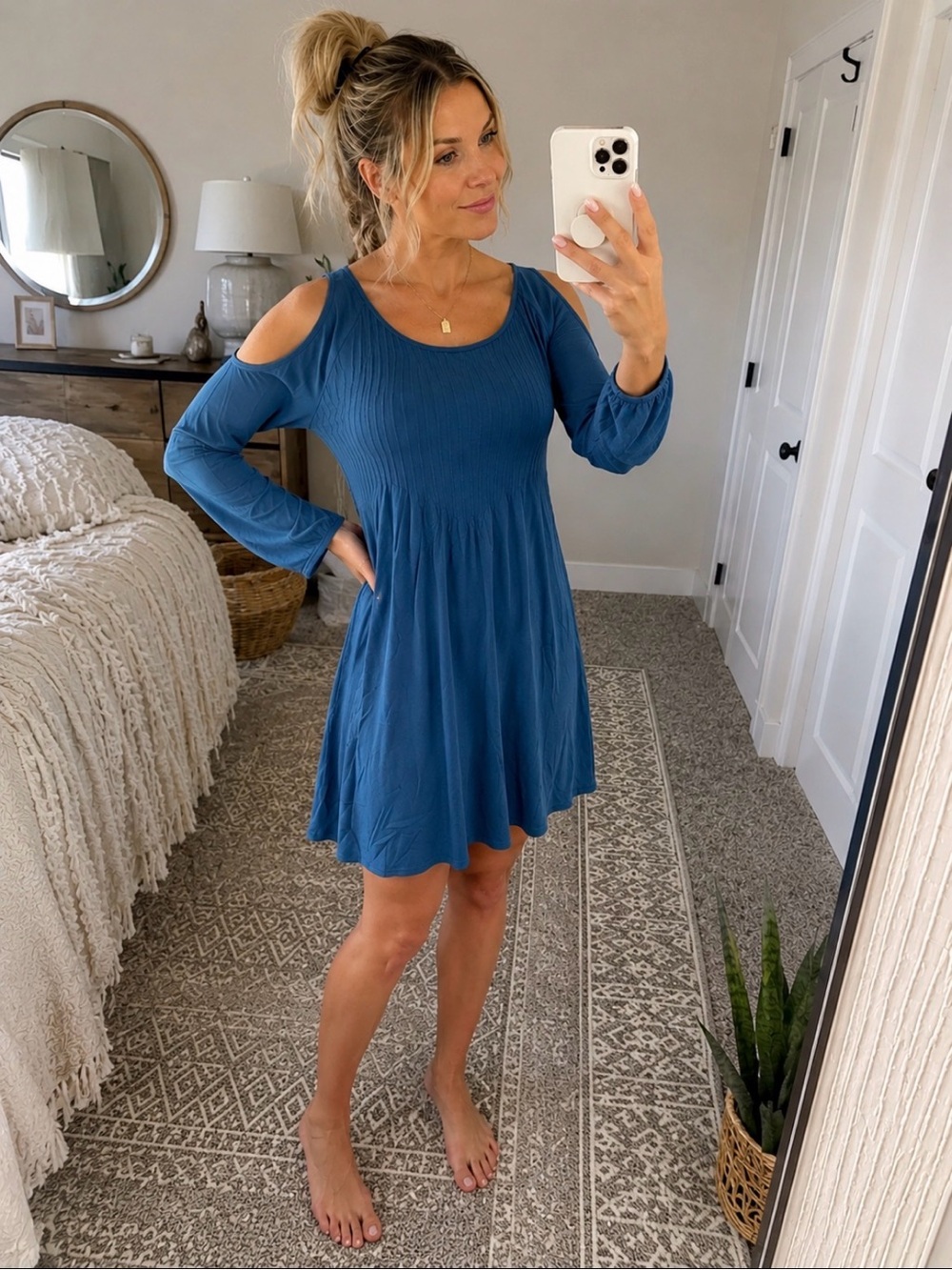 Old Navy Swing Dress Cold Shoulder Long Sleeve Casual Blue Dress XS